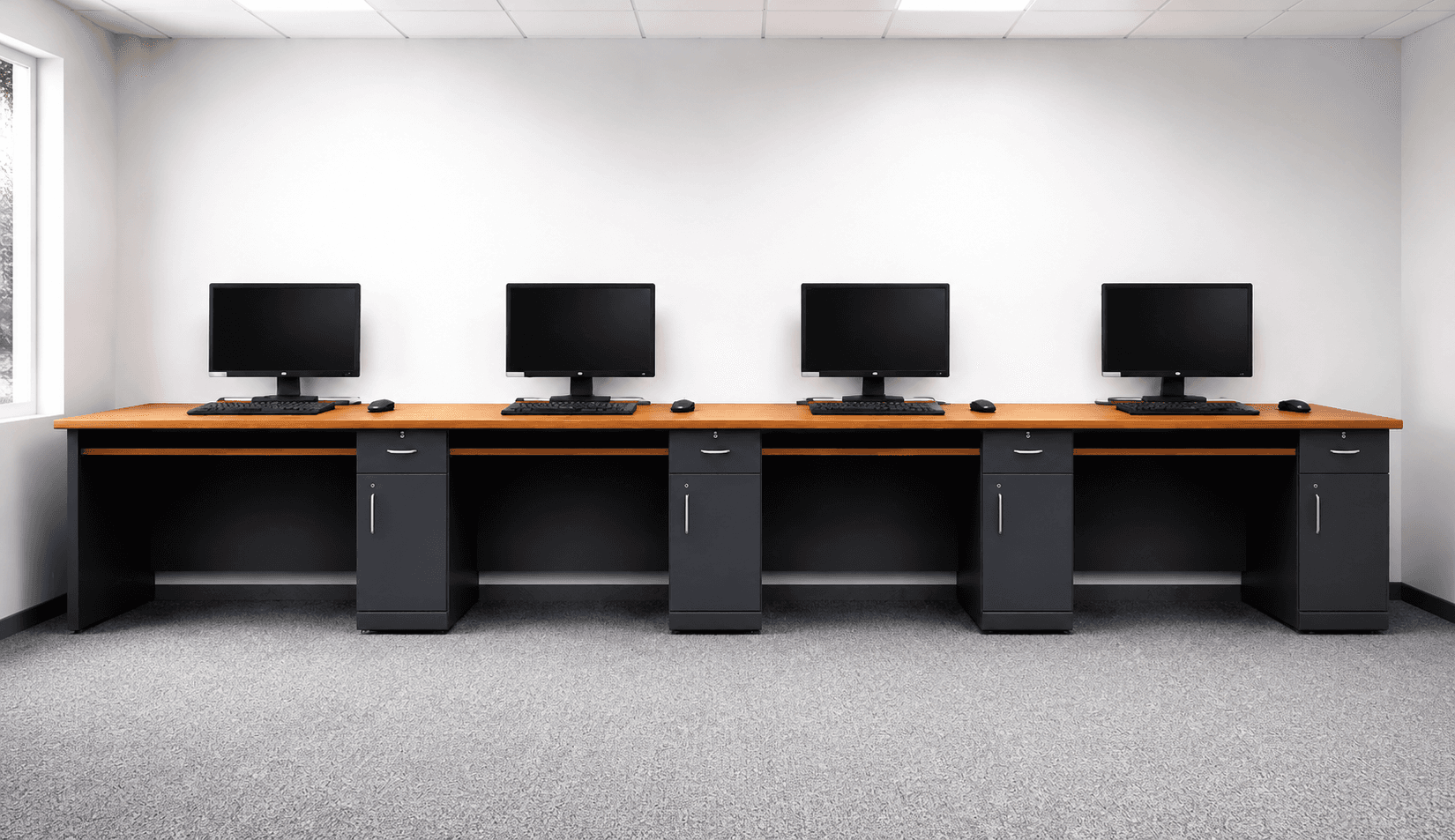 Computer Lab Furniture – Multi-Seat Computer Workstation (Linear, with CPU Cabinets)