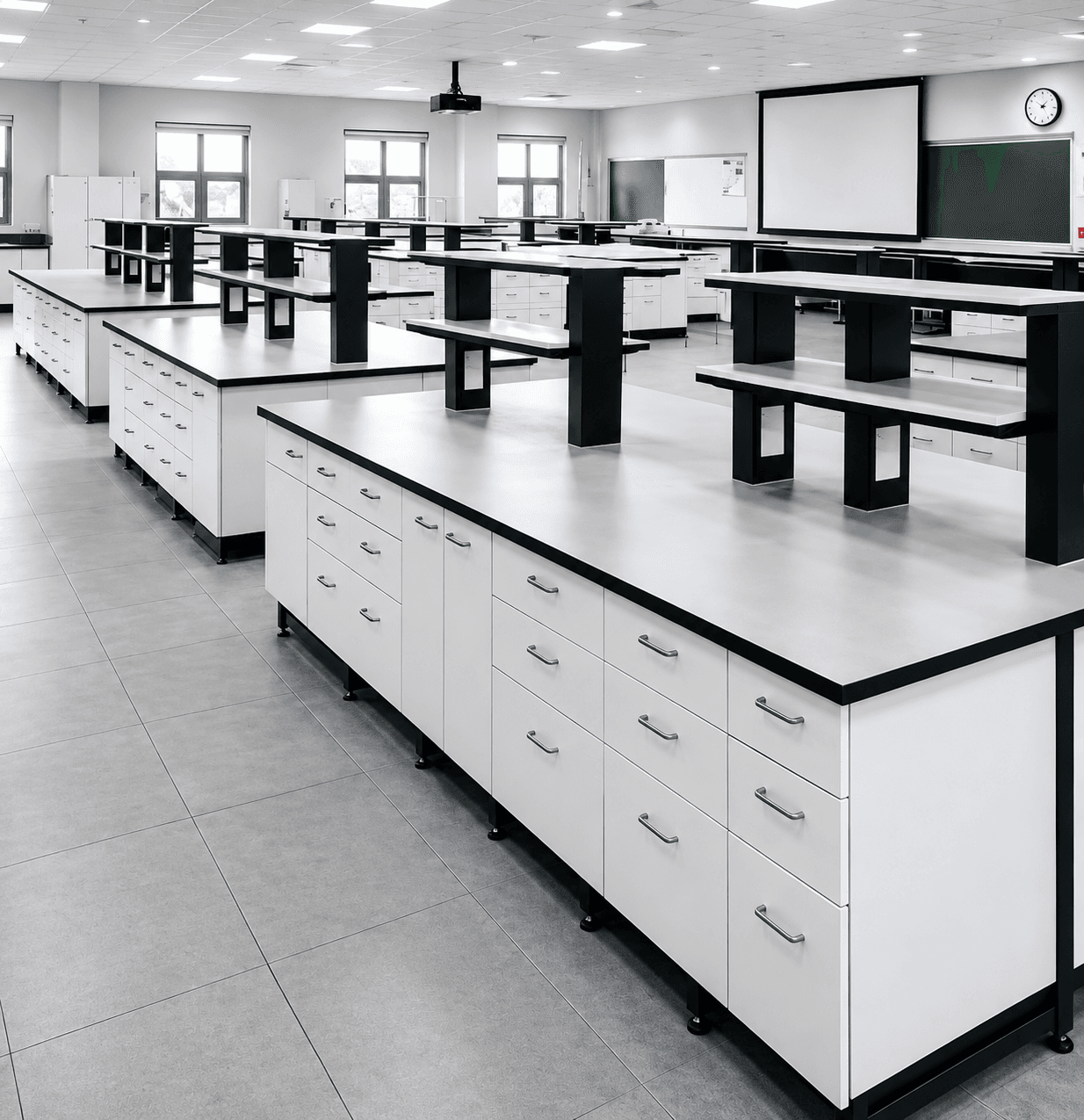 Laboratory Furniture – Science Lab Workbench with Drawer Units (Central Island)