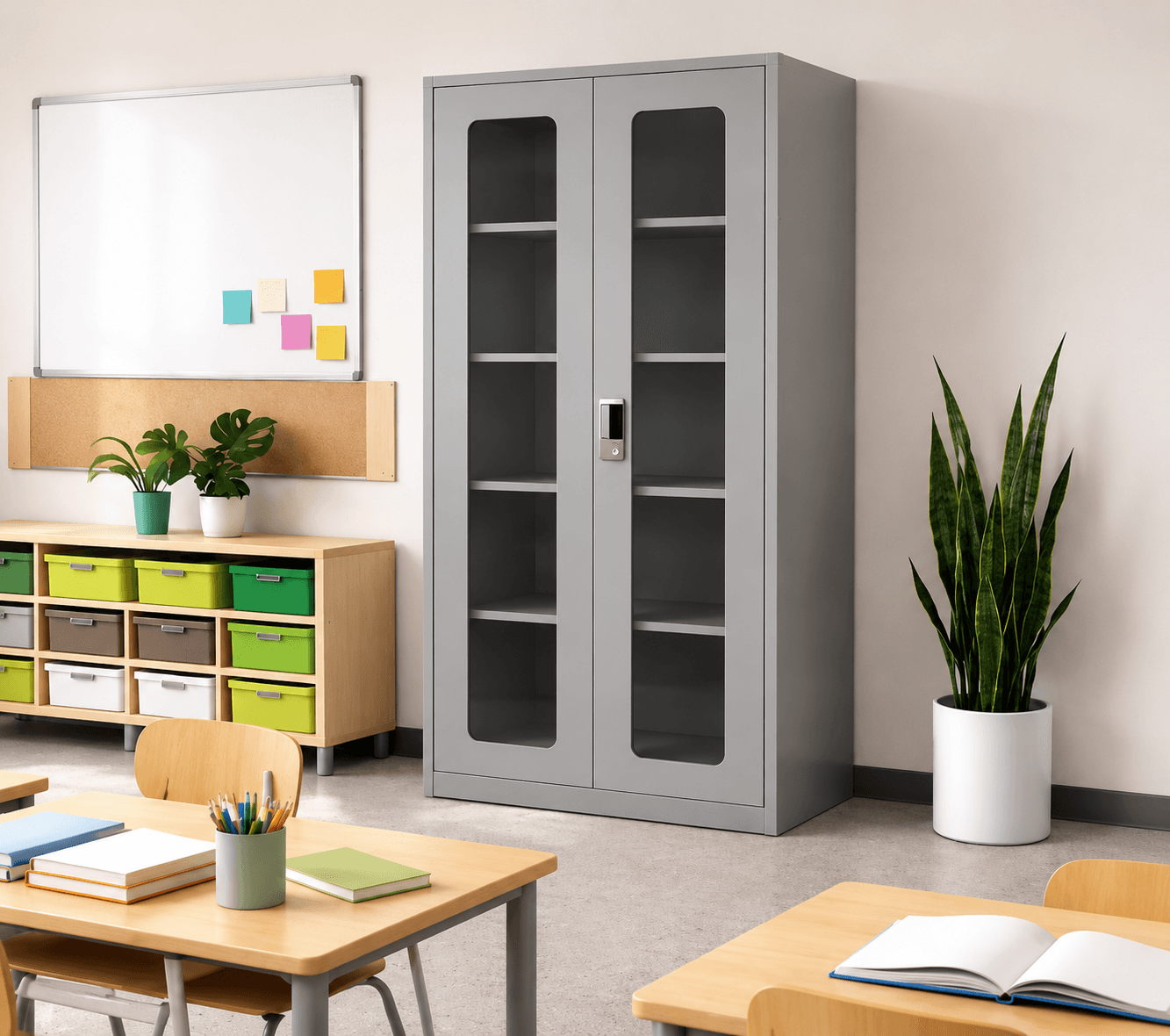 Library Furniture – Book Display & Storage Unit (Glass-Door Cabinet Style)