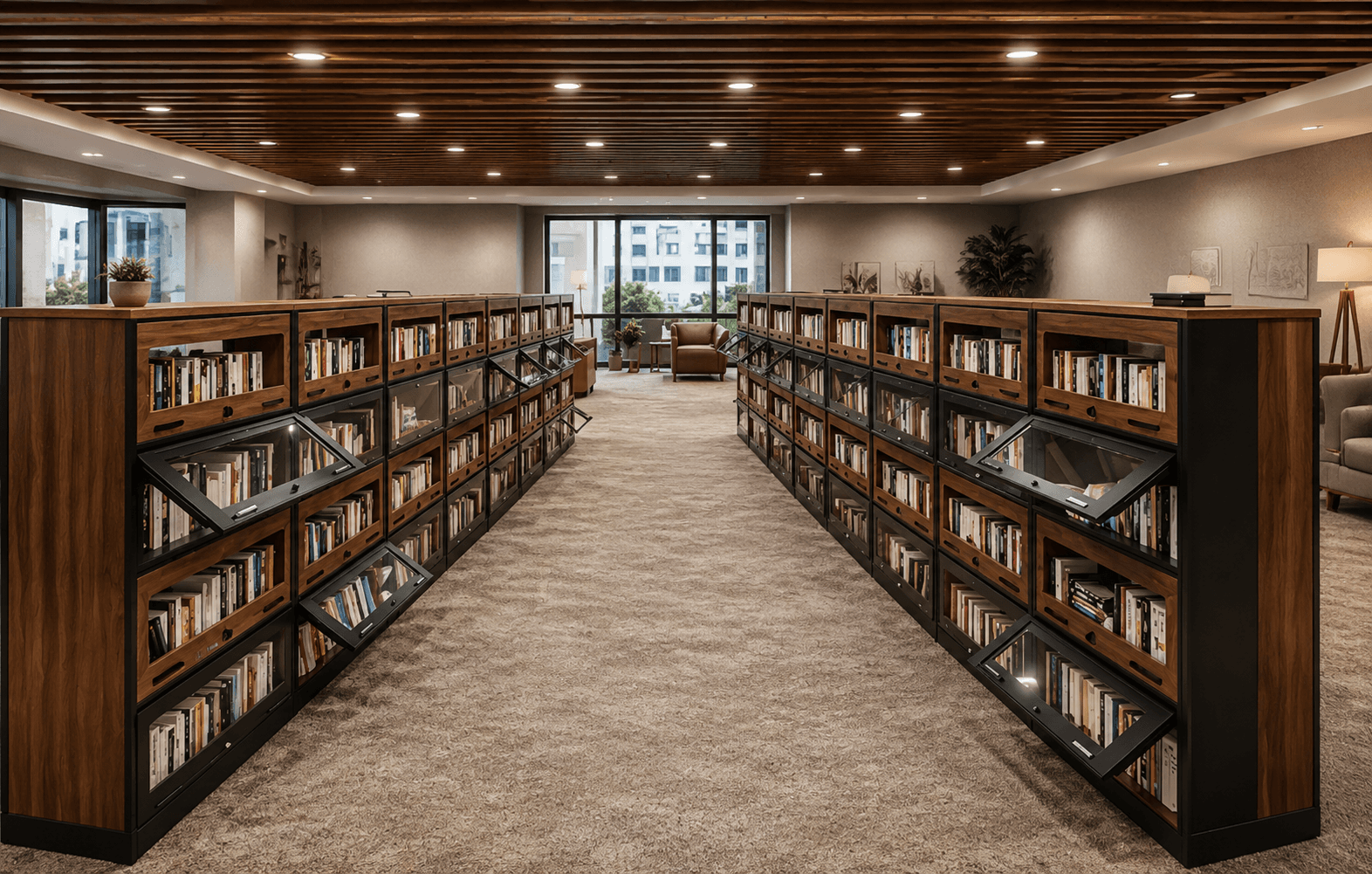 Library Furniture – Open Shelving Rack (Double-Sided Metal Frame)