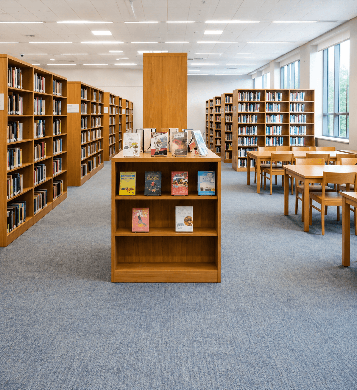 Library Furniture – Wooden Library Shelving (Open, Wall-Mounted Style)