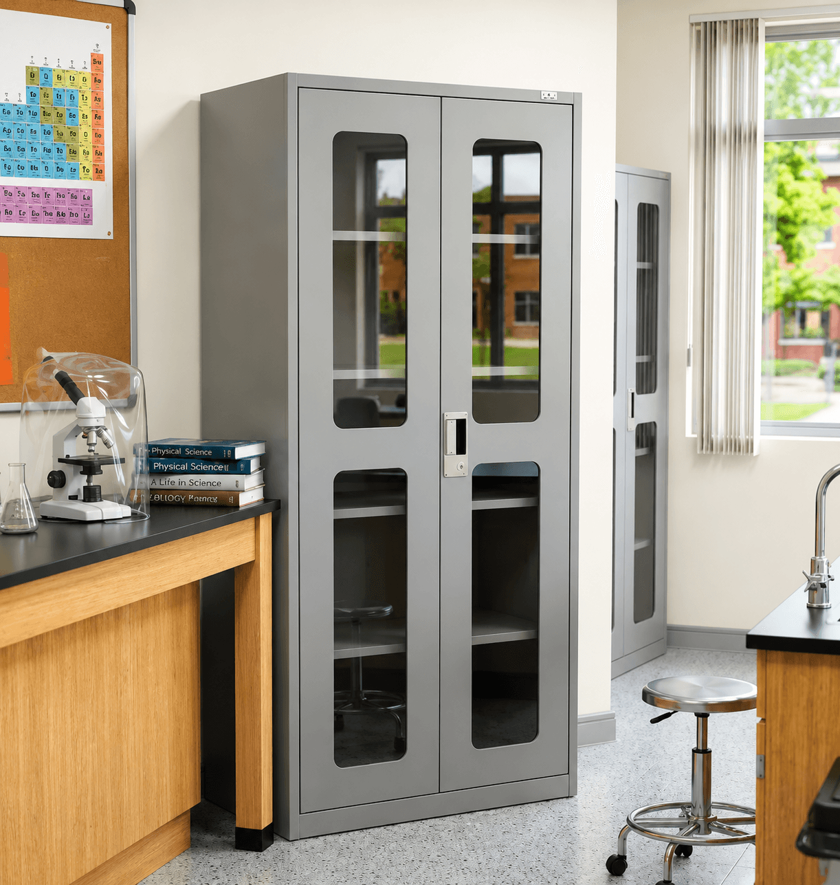 Library & Lab Storage – Steel Cabinet with Glass Panel Doors