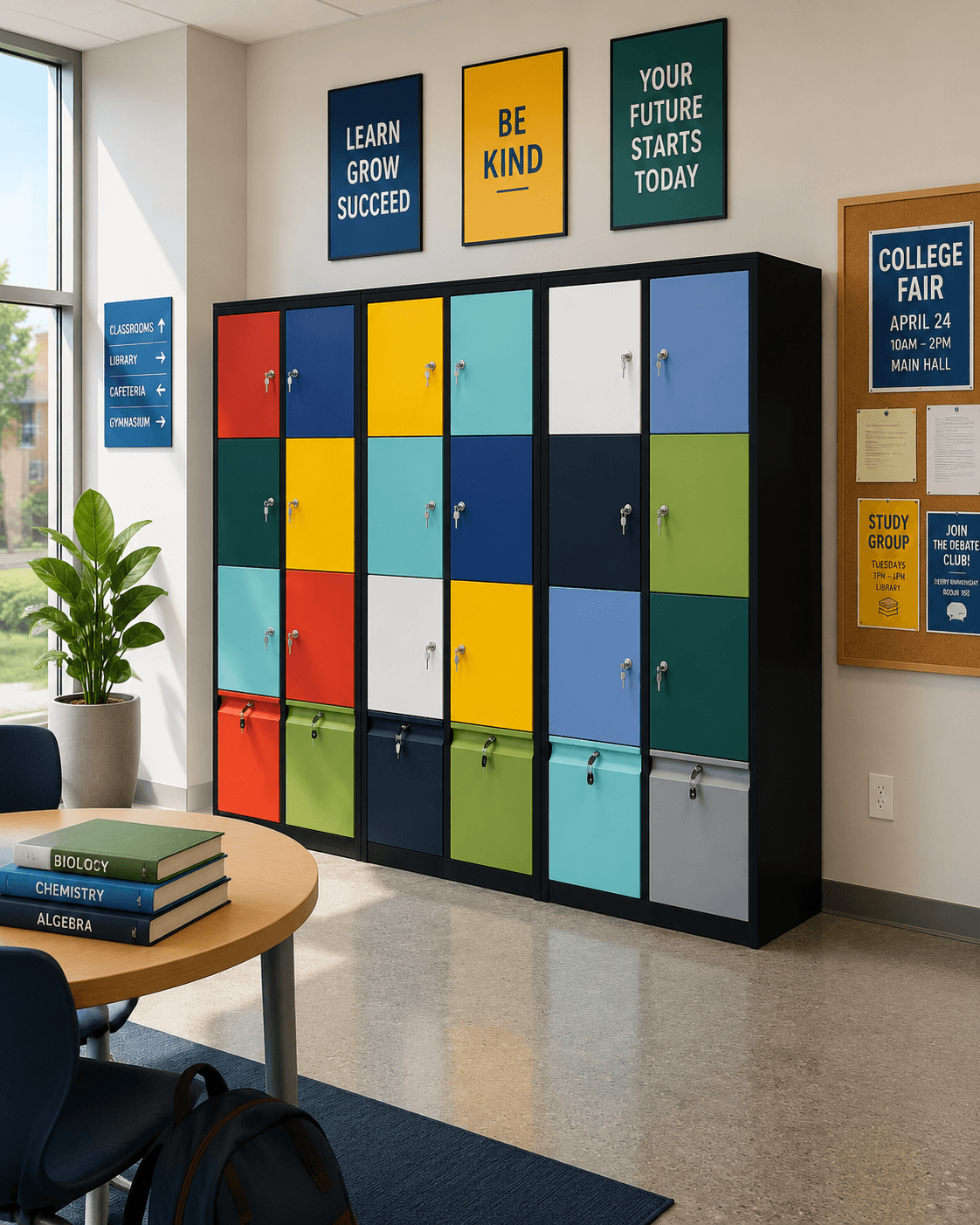 Locker & Storage – Wooden Multi-Compartment Locker with Coloured Doors