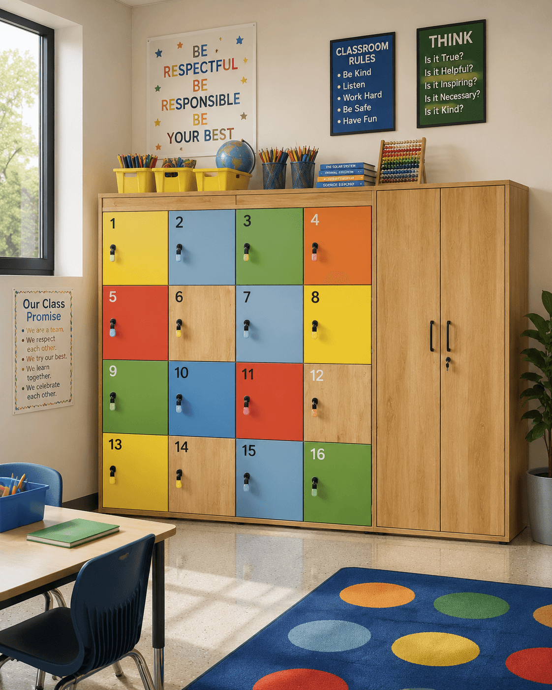 Locker & Storage – HPL/Compact Panel Locker (Two-Tier, Blue & Wood)