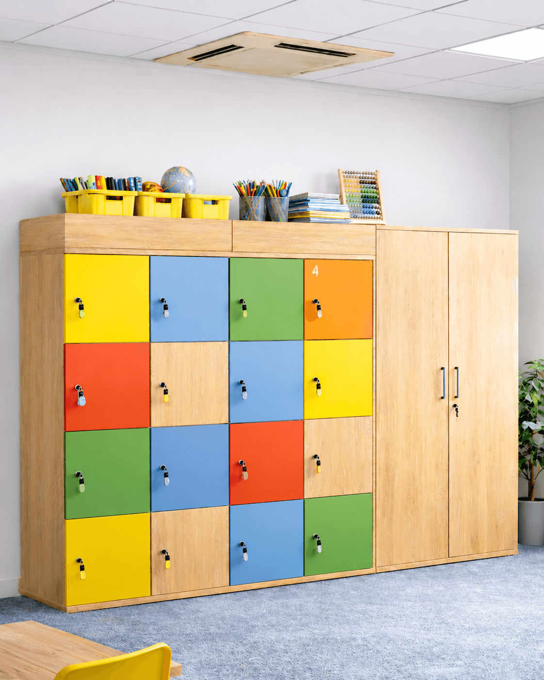 Locker & Storage – Wooden Multi-Compartment Locker with Coloured Doors