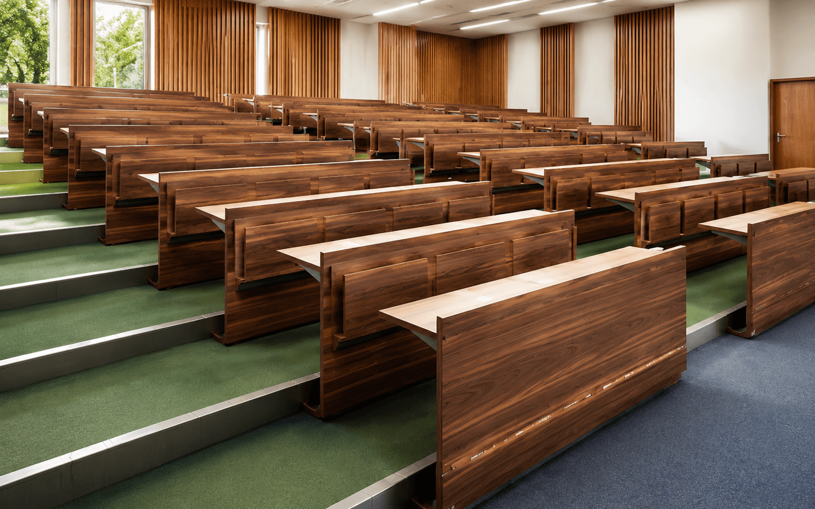 Lecture Hall Furniture – All-Wood Tiered Row Seating