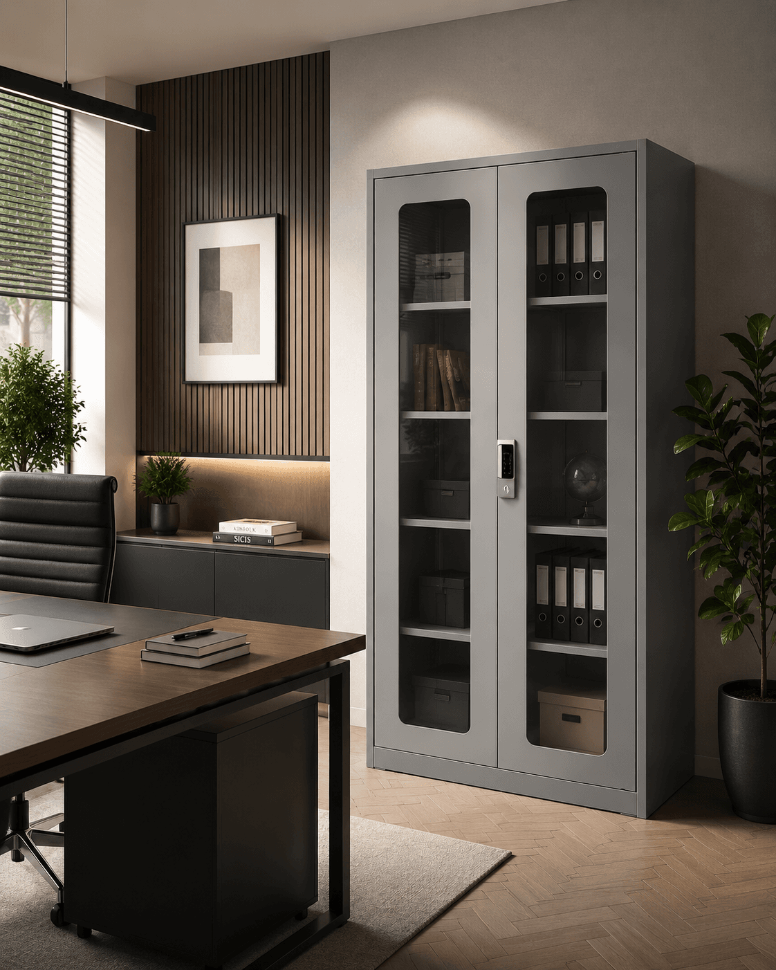 Locker & Storage – Low Storage Credenza with Coloured Doors