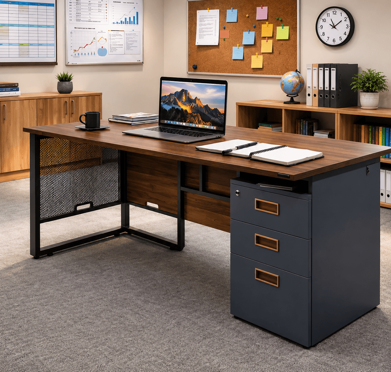 Teacher Table – Executive Desk with Metal Frame and Drawer Unit
