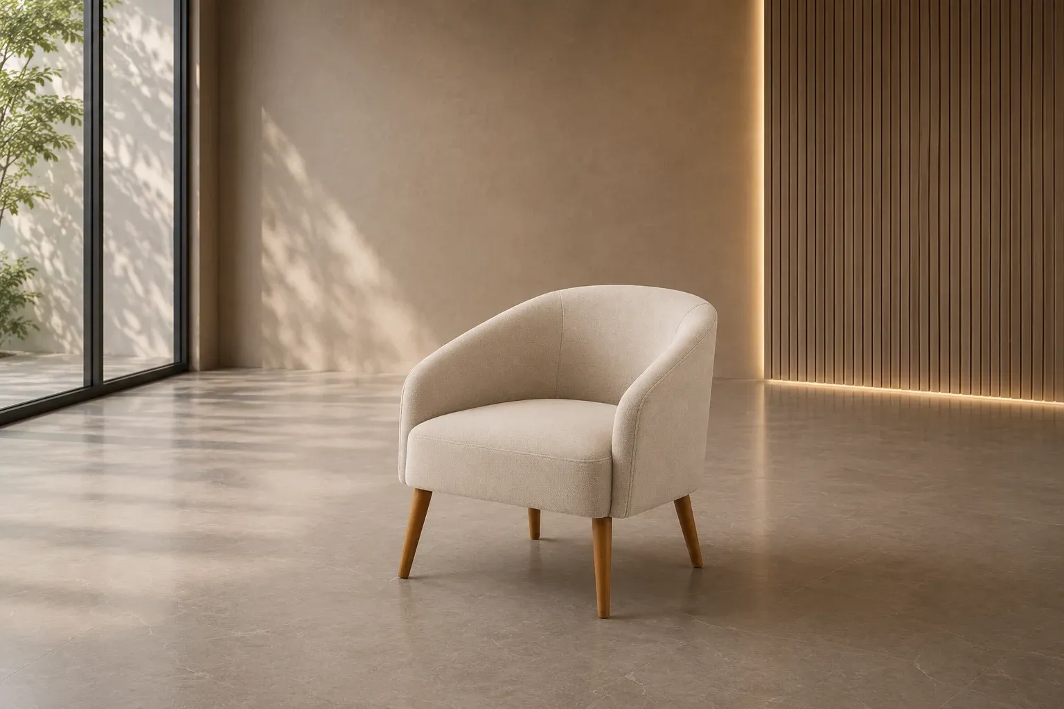 Cream tub armchair with wooden legs