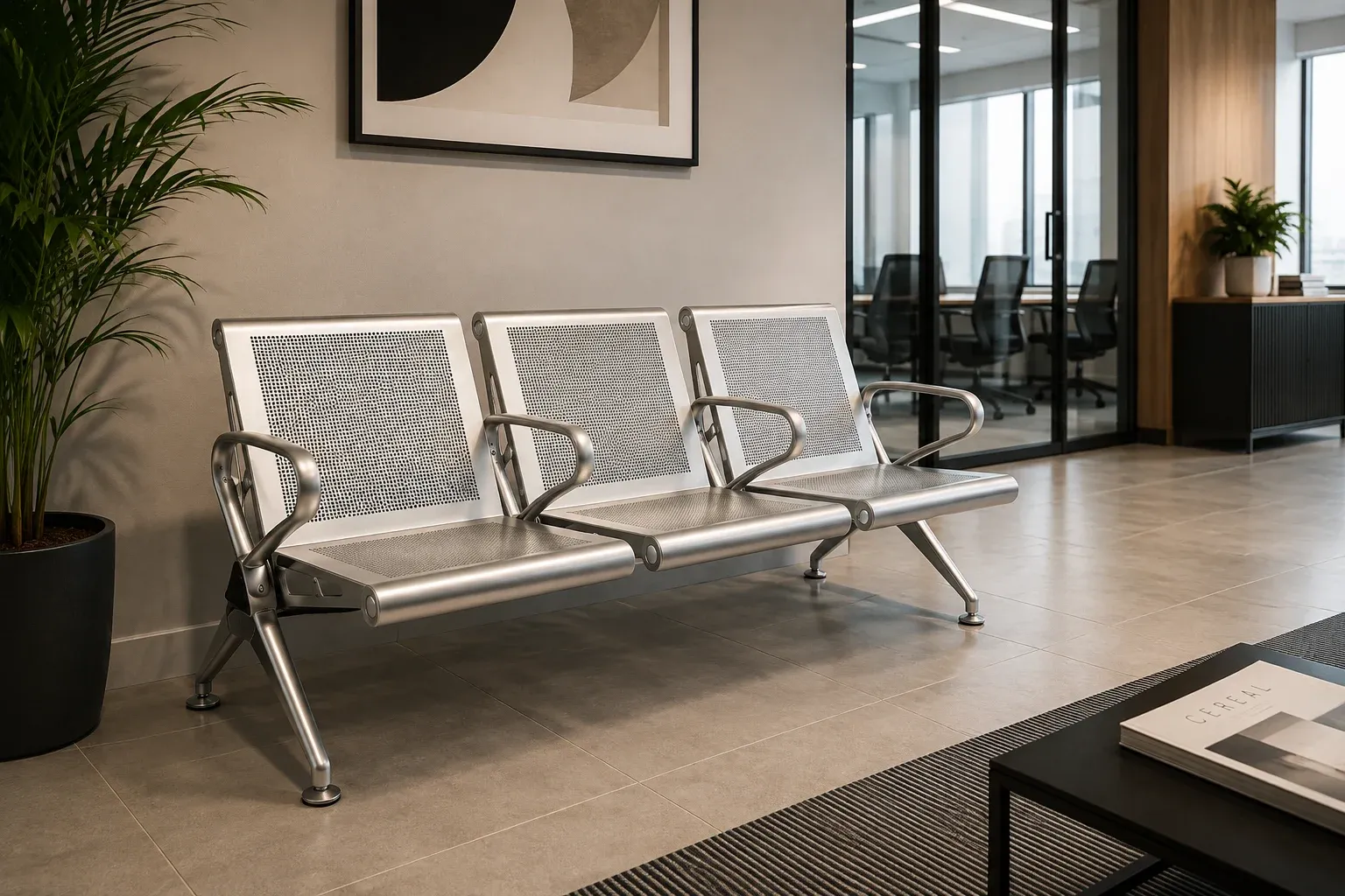 Z 5003 AA three-seat steel waiting chair with additional arms