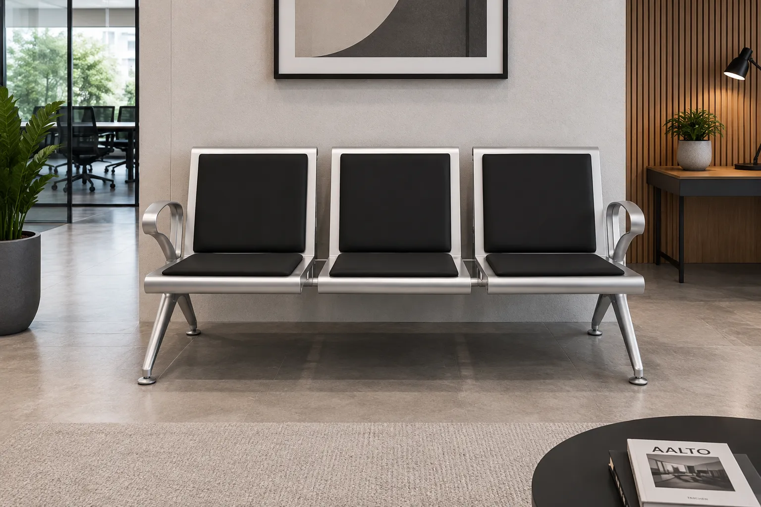Z 5023 waiting chair with black PU cushions