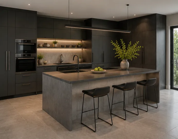 Charcoal Quartz Breakfast Island Kitchen